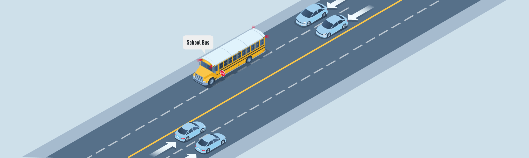 Stopping - Which lanes should stop for the school bus on a four-lane undivided highway?