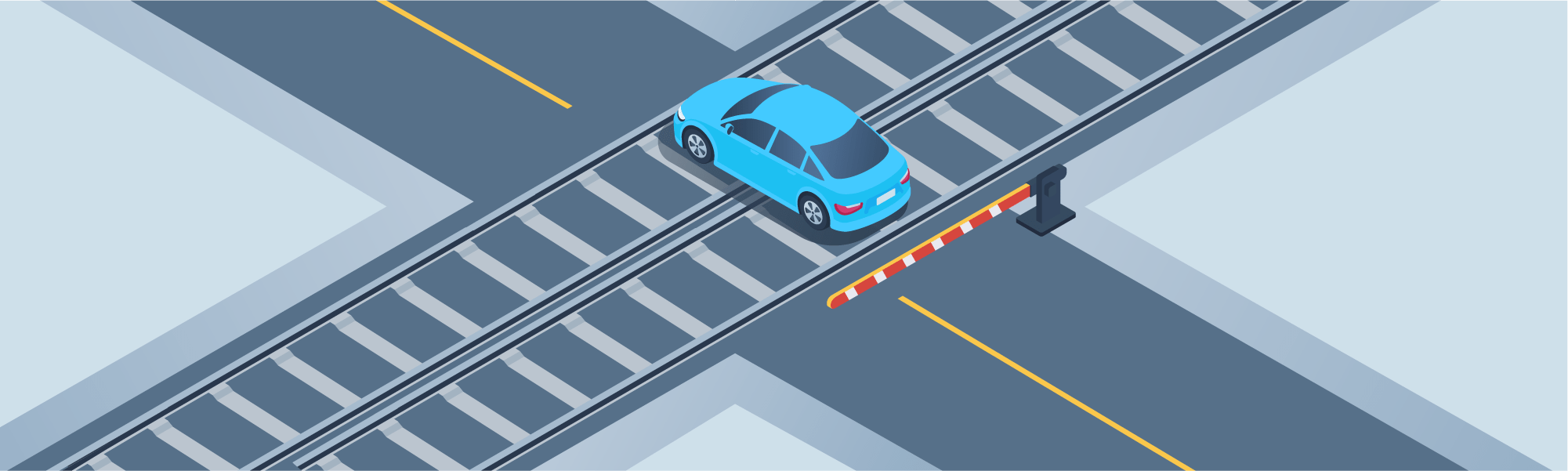 Stopping - In a situation where your vehicle stalls on the railroad track, why is it advised to escape in a 45-degree angle away from the tracks toward the train if a train is coming?