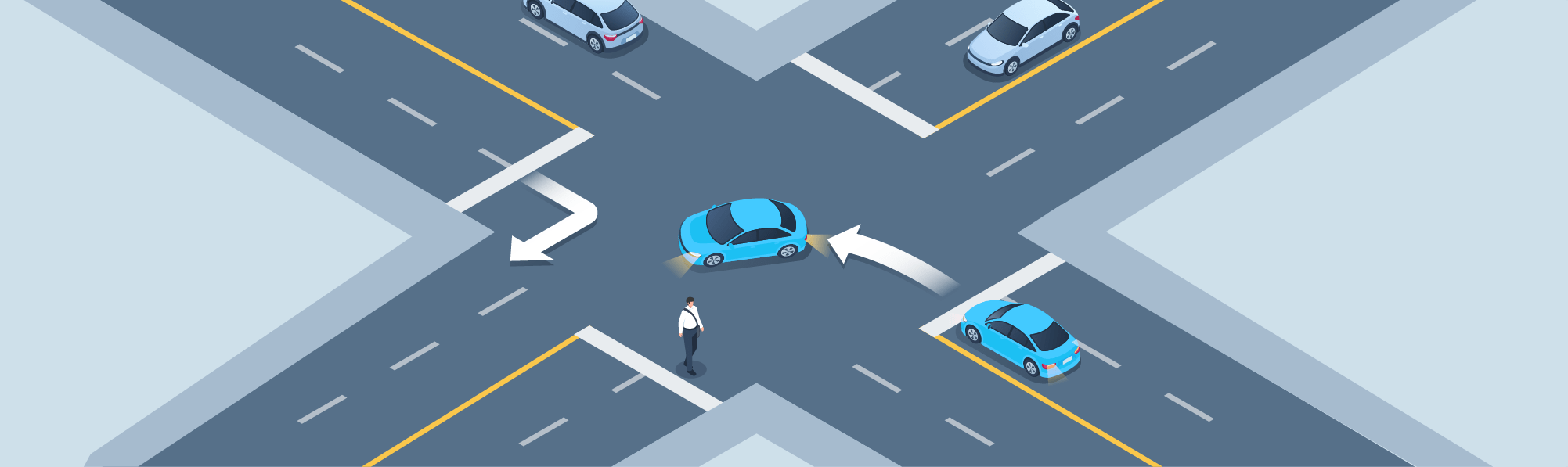 Changing directions - While turning left at an intersection, you must yield the right-of-way to: