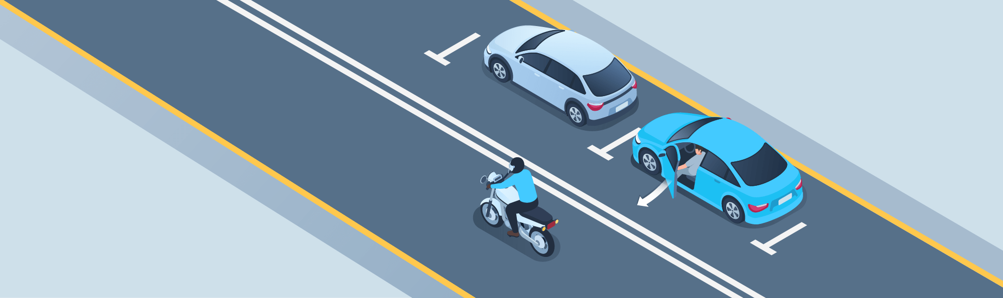 Parking - After successfully parallel parking, what should you consider before opening a door on the road side of your vehicle?