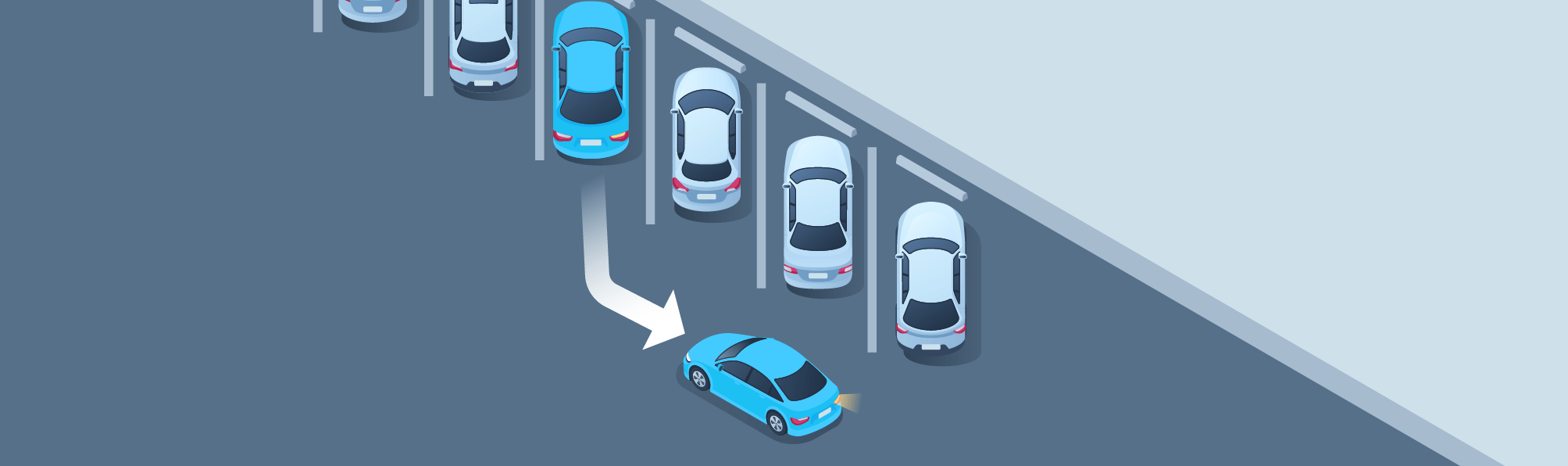 Parking - What precautions should you take when backing out of an angled parking space?