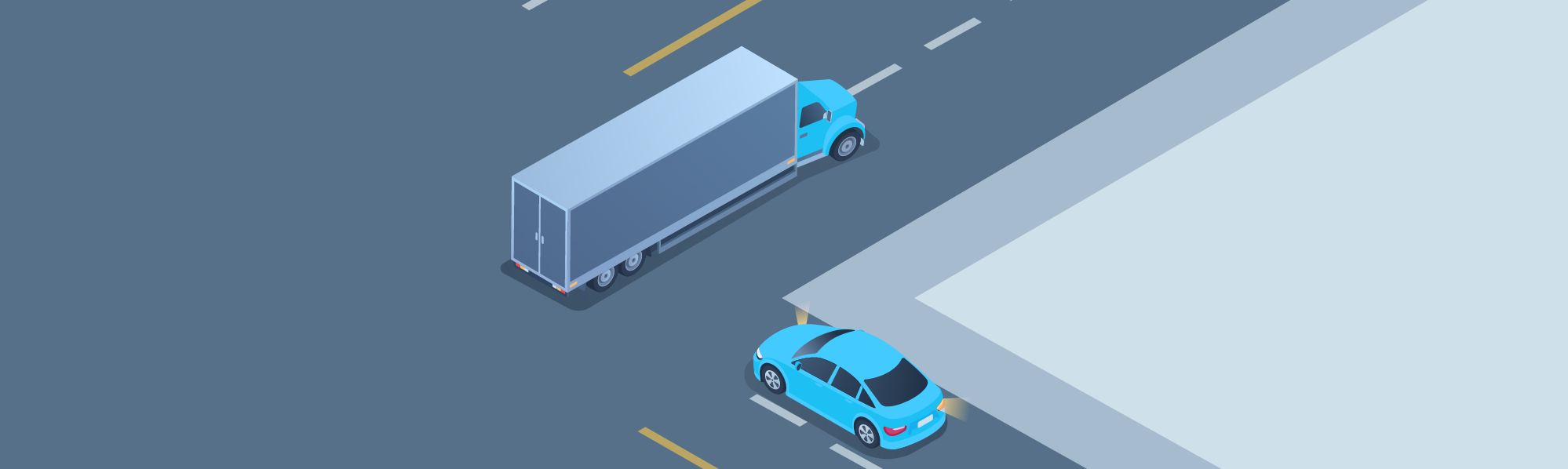 Sharing the road - What should you be aware of when following a large truck making a right turn onto a street with two lanes in each direction?