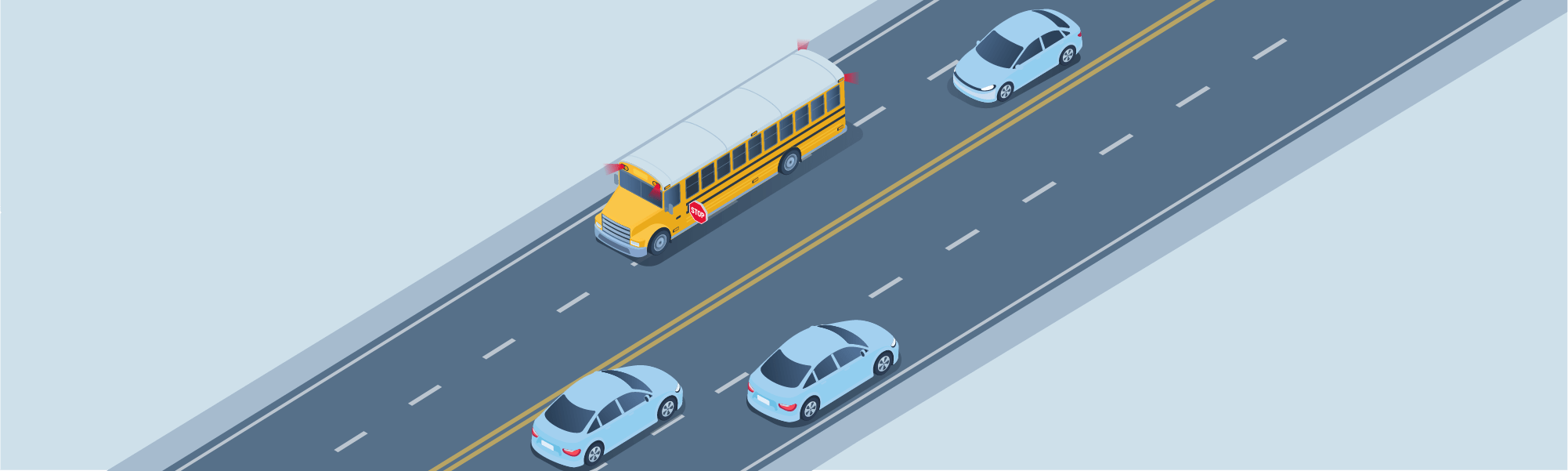 Stopping - If a school bus is stopped on a street or road with four or more lanes, which traffic must stop and remain stopped until the bus begins to move?