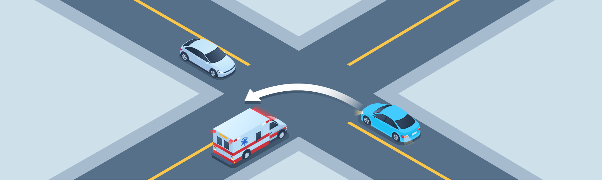 Dealing with particular situations - If you are at an intersection preparing to make a turn and suddenly an emergency vehicle appears to be approaching, what should you do?