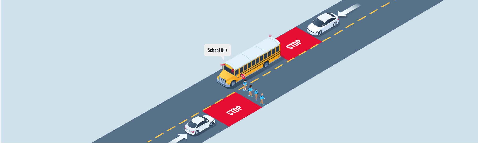 Stopping - How long should you remain stopped before a school bus with its red lights flashing and 