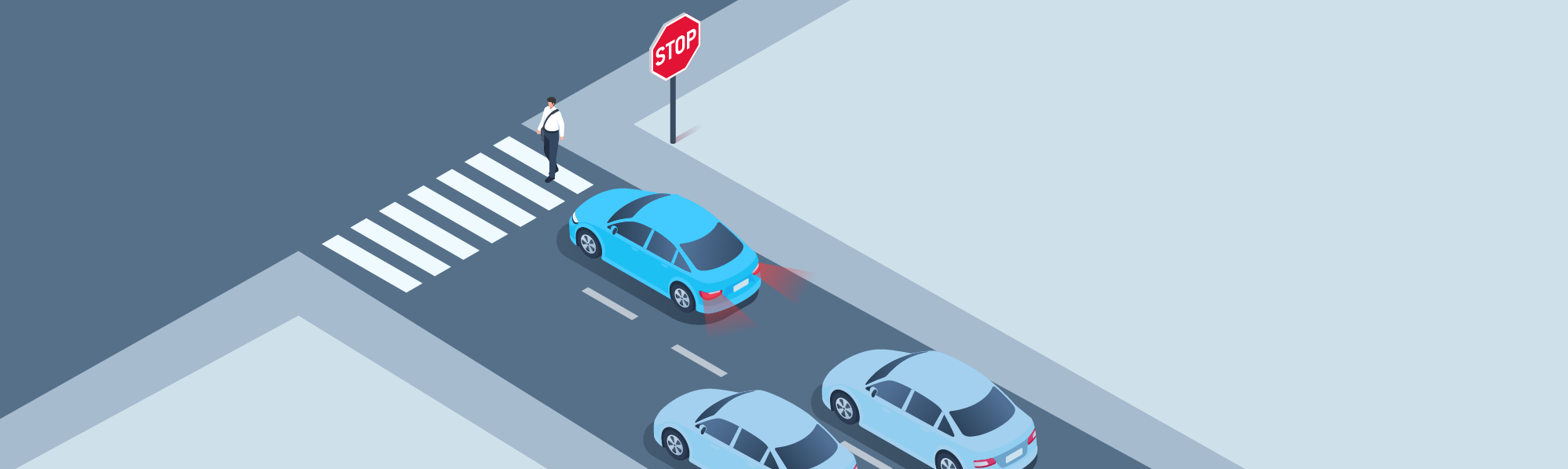 DMV Permit Car Sharing the road - How can you help protect a pedestrian in a crosswalk when you are stopped, and the cars in the next lane don't see the pedestrian and continue at full speed?