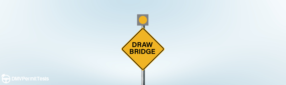 DMV Permit Car Traffic Signs - What does the drawbridge sign with a flashing yellow signal indicate?