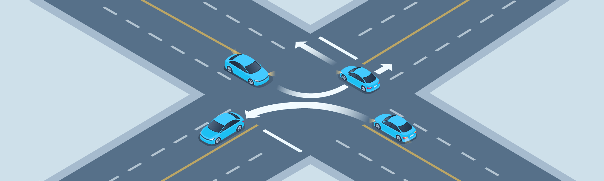 DMV Permit Car Changing directions - How should you make a left turn from a two-way road onto another two-way road?