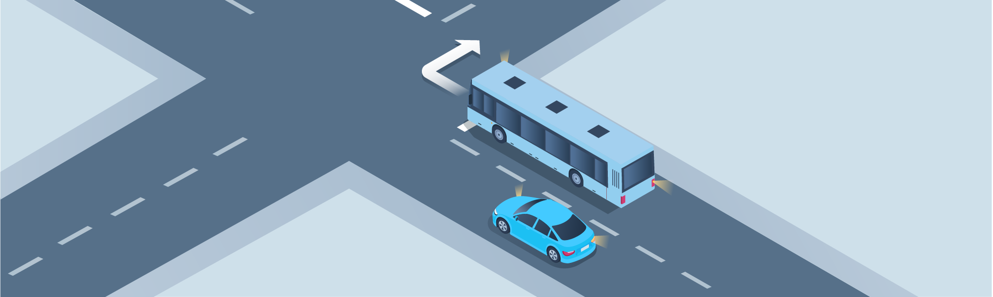 Changing directions - When a bus needs to make a right turn, and you are also turning right, what should you do?