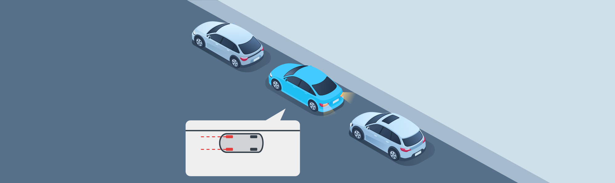 Parking - What must be your vehicle’s position when you're done parking it in a parallel parking space?