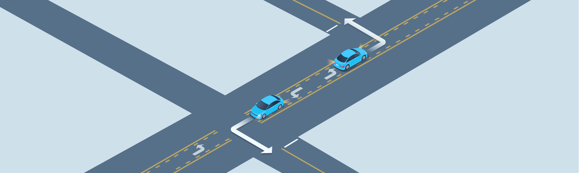 Changing directions - On a two-way roadway with a center lane, drivers from either direction can use the center lane for making: