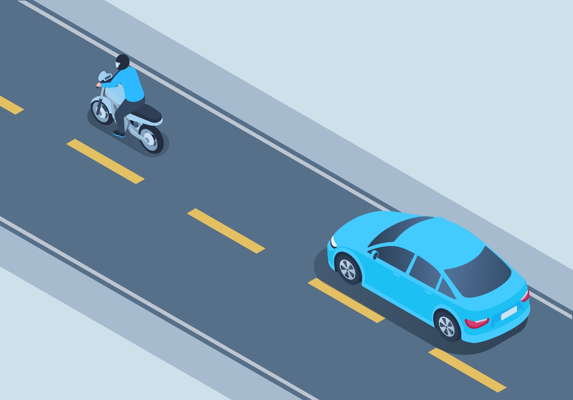 Sharing the road - Motorcycles or mopeds often leave empty spaces on the right and right sides of their lane. What should you do with these empty spaces?